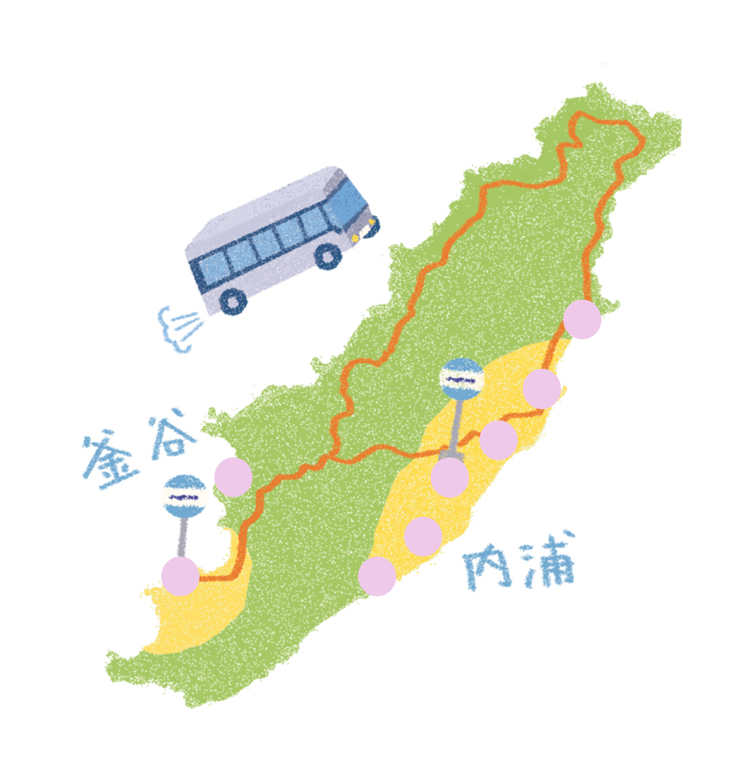 粟島のWi-Fiアクセスポイントマップ。内浦と釜谷周辺の利用場所を示しています。